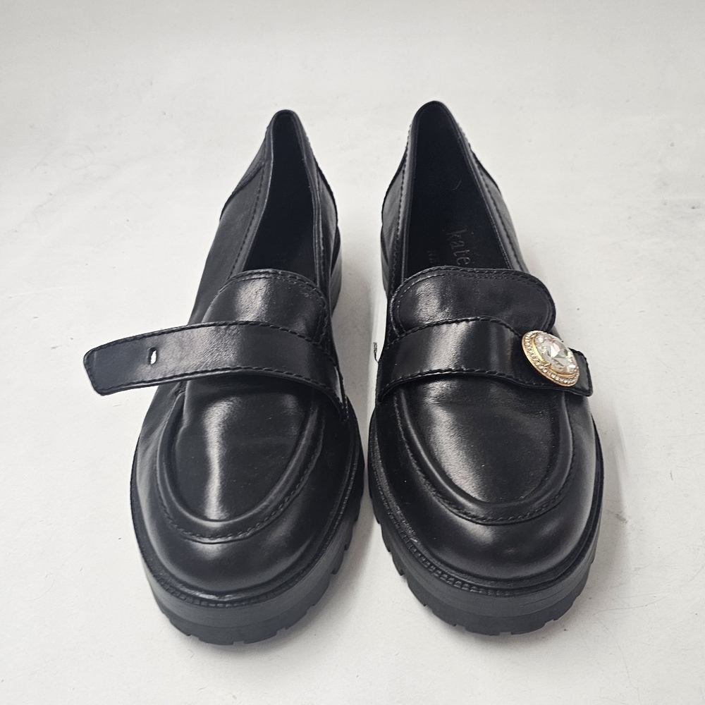 Kate Spade New York Posh Black Leather Lug Sole Loafer Size 8 - Picture 6 of 10